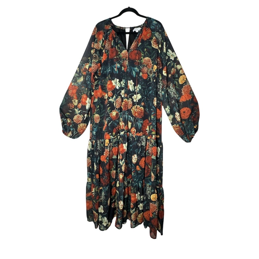 Ivy City Co Imogen Maxi Dress Womens Medium Floral Oversized Long Sleeve No Belt - Picture 3 of 9